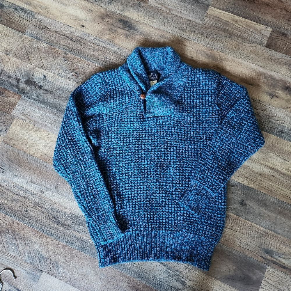 Vintage 80s/90s Men's Woolrich Knit Wool blend Long Sleeve Blue Sweater